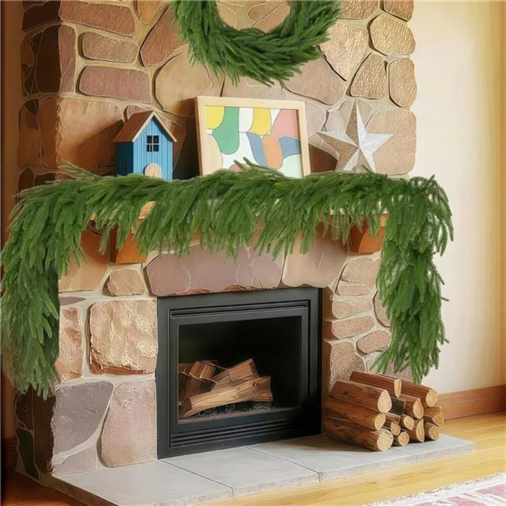 2 Pcs 6FT each, Christmas Garland,Christmas Decorations,Real Touch Norfolk